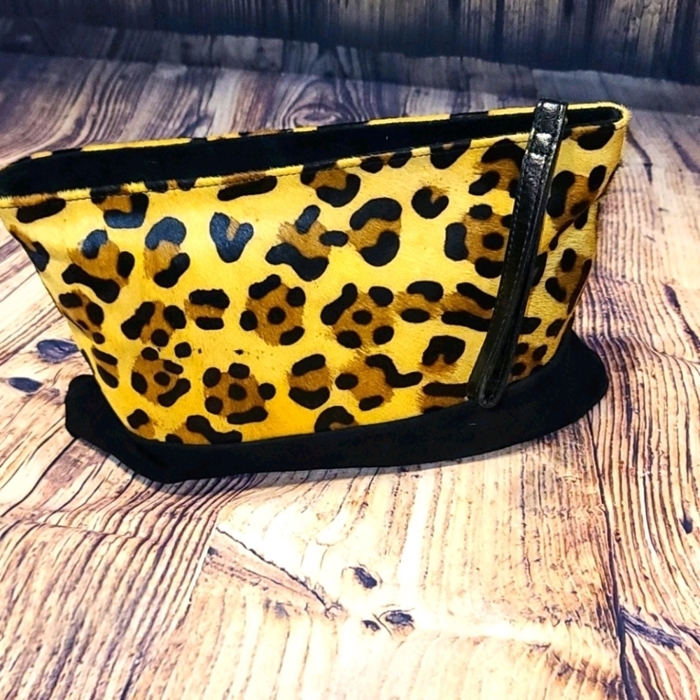 ASOS oversized suede black leopard print clutch animal print